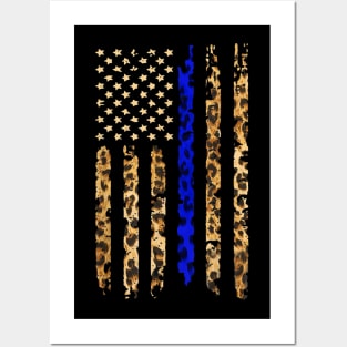 Thin Blue Line Leopard Cheetah Animal Prints Police Officer Tshirt Posters and Art